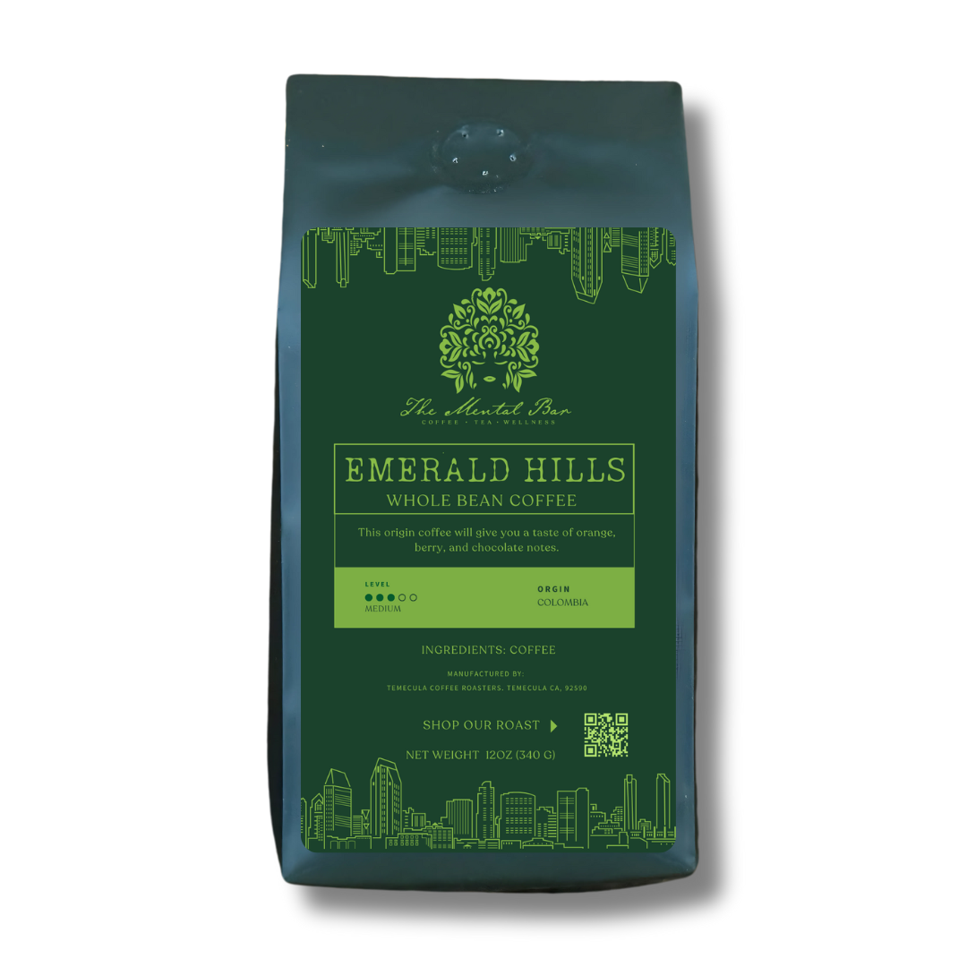 Emerald Hills medium roast coffee featuring orange, berry, and chocolate notes