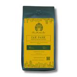 Oak Park medium roast coffee offering jasmine, citrus, and caramel flavors.