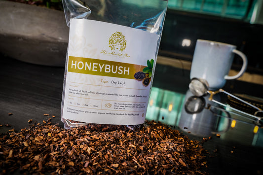 Organic Honeybush caffeine-free herbal tea with sweet and smooth flavors.